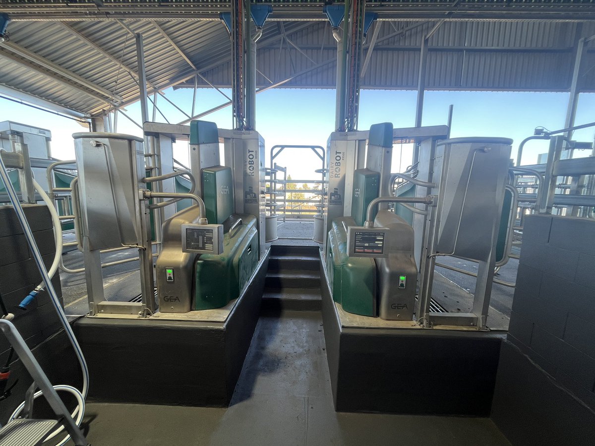 It’s been a journey but we are finally there. Out with the old herringbone converted from a walk through to 6 GEA robots it’s a fair step up.