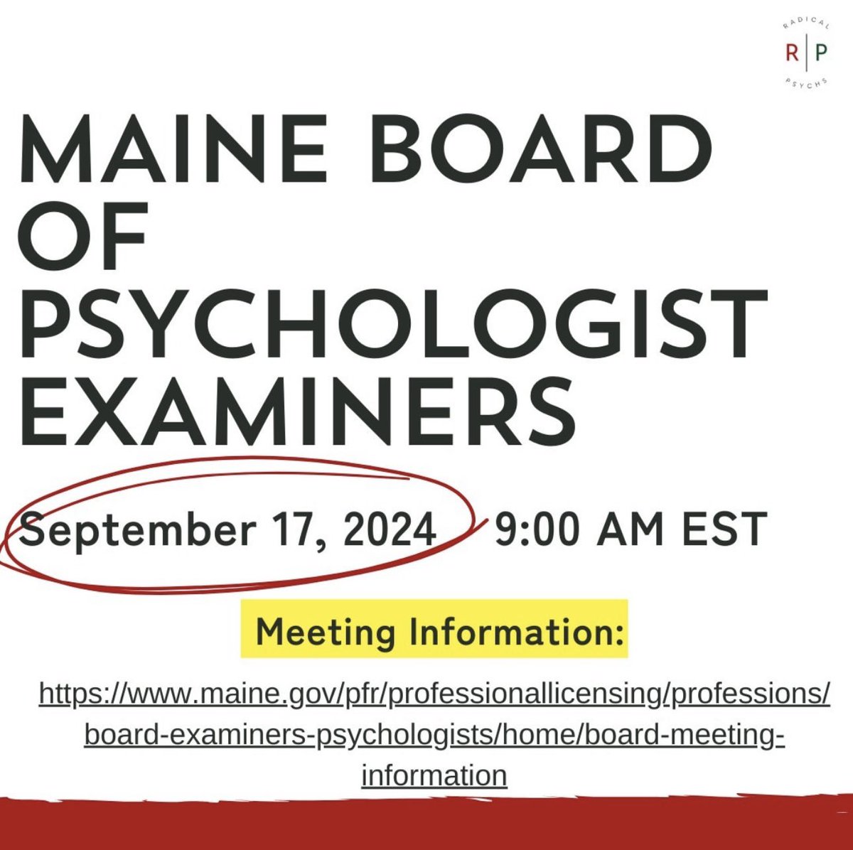 RadicalPsychs's tweet photo. As we are approaching the end of September and in preparation for ASPPB’s meeting next month, it’s imperative we keep up the momentum! 

Please continue to attend these board meetings and leave public comments (via email and/or during the meetings) in favor of EPPP reform. https://t.co/d1497zOzsZ