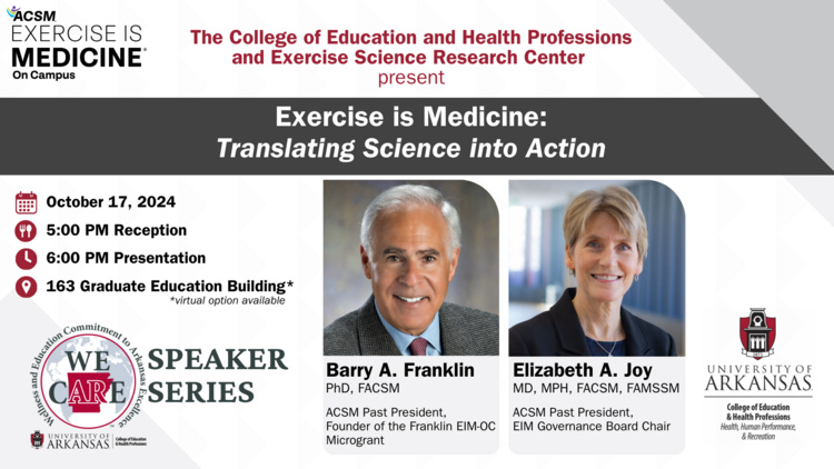 UARKHHPR's tweet photo. 🏃‍♂️🌿Join us at the University of Arkansas on Oct. 17 for an exciting event with leaders from the Exercise is Medicine initiative! Enjoy a panel discussion with experts on fitness and health. Attend in person or online! 📷#hhpr #uark https://t.co/sarnkATgfN
