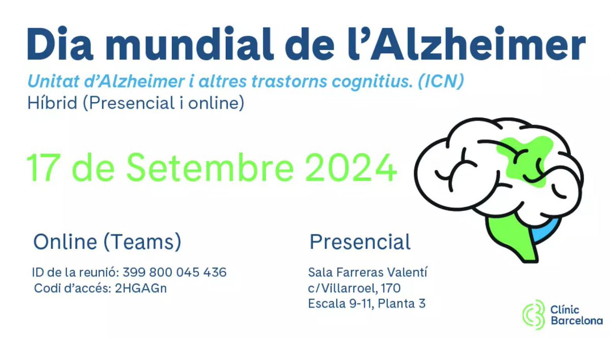 Arrenca la jornada anual de la #UATC <a href="/hospitalclinic/">Hospital Clínic</a> per celebrar el #DiaMundialAlzheimer! Un espai per compartir, aprendre i reconèixer la força de pacients, familiars i professionals en la lluita contra aquesta malaltia.
Segueix-la en directe aquí 👇 
clinicbarcelona.org/actividades/jo…