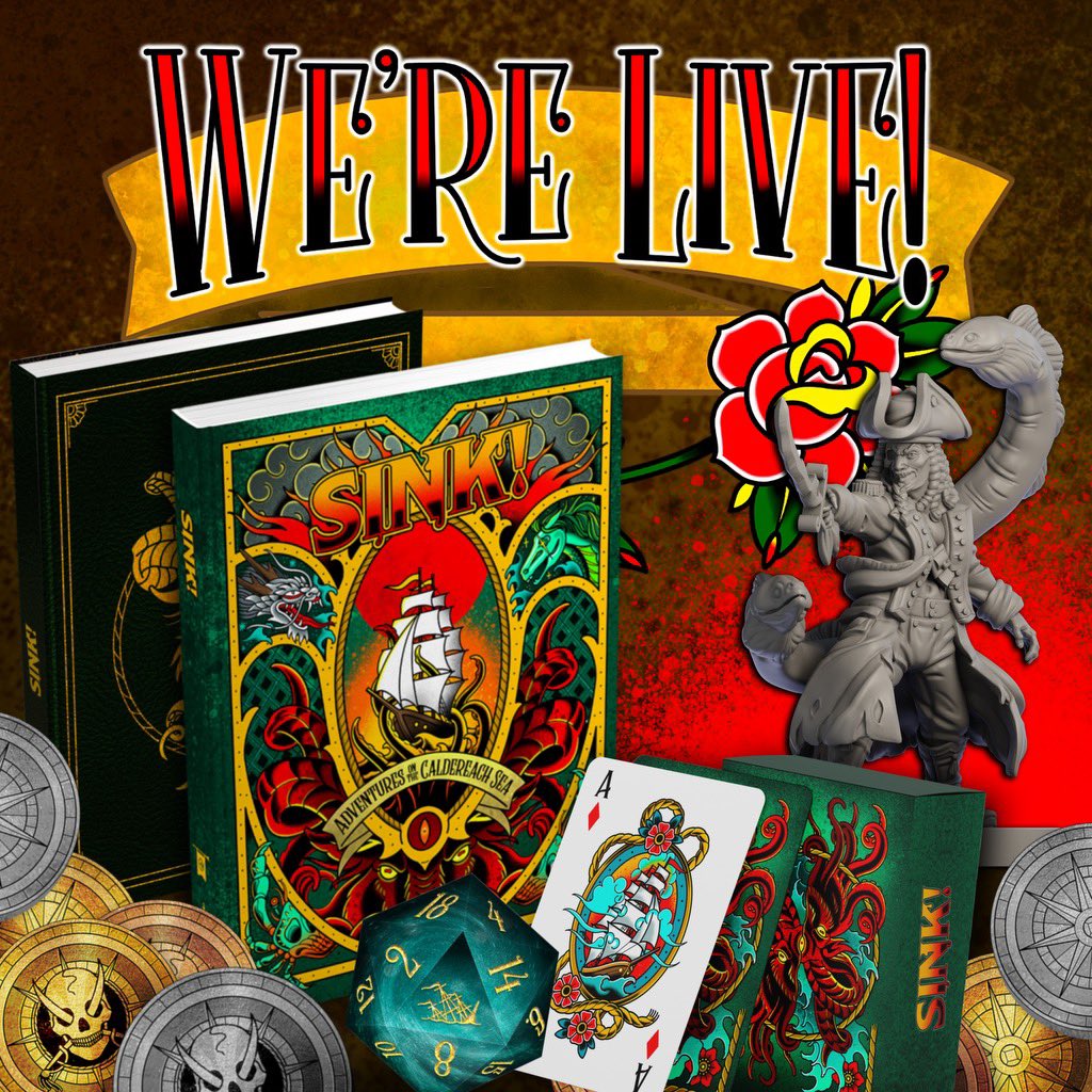 SINK! is NOW LIVE ON KICKSTARTER!🏴‍☠️

We have officially set sail ⛵️ and we hope you join us on this amazing journey!

Go check out the amazing book, accessories, and art pieces our campaign has to offer!

sinkrpg.com
