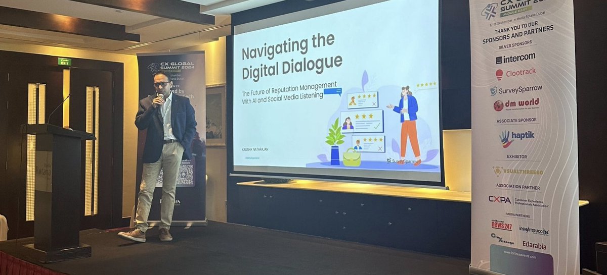 The CX Global Summit in Dubai was incredible!

We learned a lot from top CX leaders. Kaushik Natarajan, our head of solution engineering, also delivered a power packed session on proactive reputation management with AI.

#RefineExperience #AI #CustomerExperience #CX #Dubai