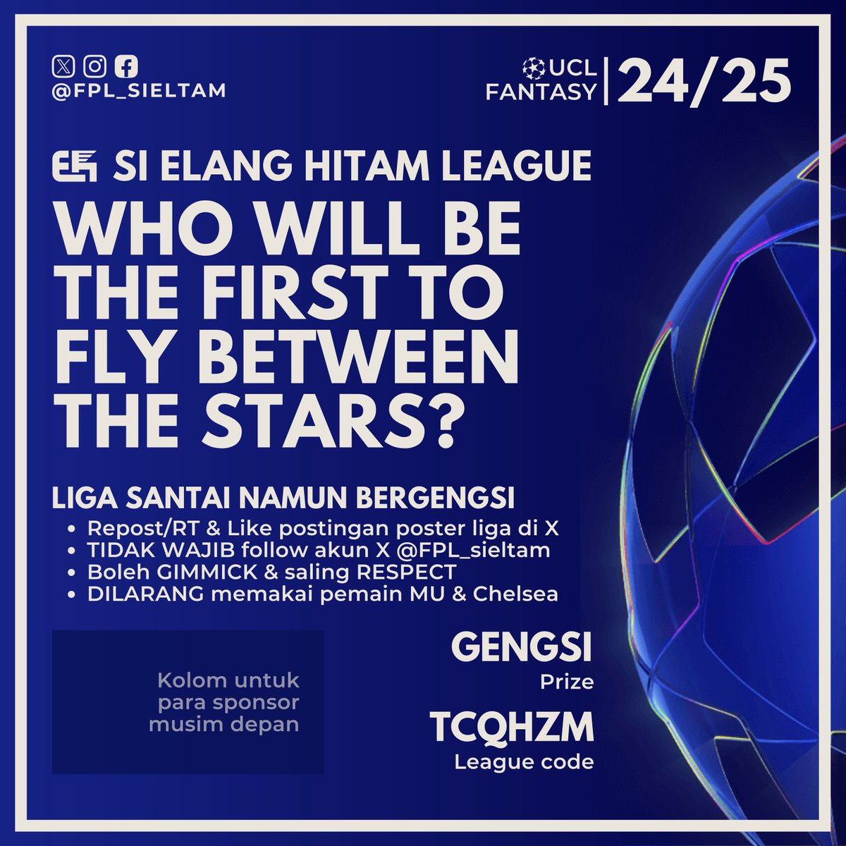 FPL Si Elang Hitam ๐ฎ๐ฉ (@fpl_sieltam) on Twitter photo ๐ฆ
โซ๏ธ Si Elang Hitam - <a href="/FPL_sieltam/">FPL Si Elang Hitam ๐ฎ๐ฉ</a> ๐ฆ
โซ๏ธ
๐ฆ๐ถ ๐๐น๐ฎ๐ป๐ด ๐๐ถ๐๐ฎ๐บ ๐๐ฒ๐ฎ๐ด๐๐ฒ
- RT & Like post ini
- TIDAK WAJIB follow X <a href="/FPL_sieltam/">FPL Si Elang Hitam ๐ฎ๐ฉ</a>
- Boleh GIMMICK & saling RESPECT
- DILARANG memakai pemain MU & Chelsea
#UCL
#FPLIndonesia
#FPLCommunity
#ChampionsLeague ๐ฆ
โซ๏ธ Si Elang Hitam - <a href="/FPL_sieltam/">FPL Si Elang Hitam ๐ฎ๐ฉ</a> ๐ฆ
โซ๏ธ
๐ฆ๐ถ ๐๐น๐ฎ๐ป๐ด ๐๐ถ๐๐ฎ๐บ ๐๐ฒ๐ฎ๐ด๐๐ฒ
- RT & Like post ini
- TIDAK WAJIB follow X <a href="/FPL_sieltam/">FPL Si Elang Hitam ๐ฎ๐ฉ</a>
- Boleh GIMMICK & saling RESPECT
- DILARANG memakai pemain MU & Chelsea
#UCL
#FPLIndonesia
#FPLCommunity
#ChampionsLeague