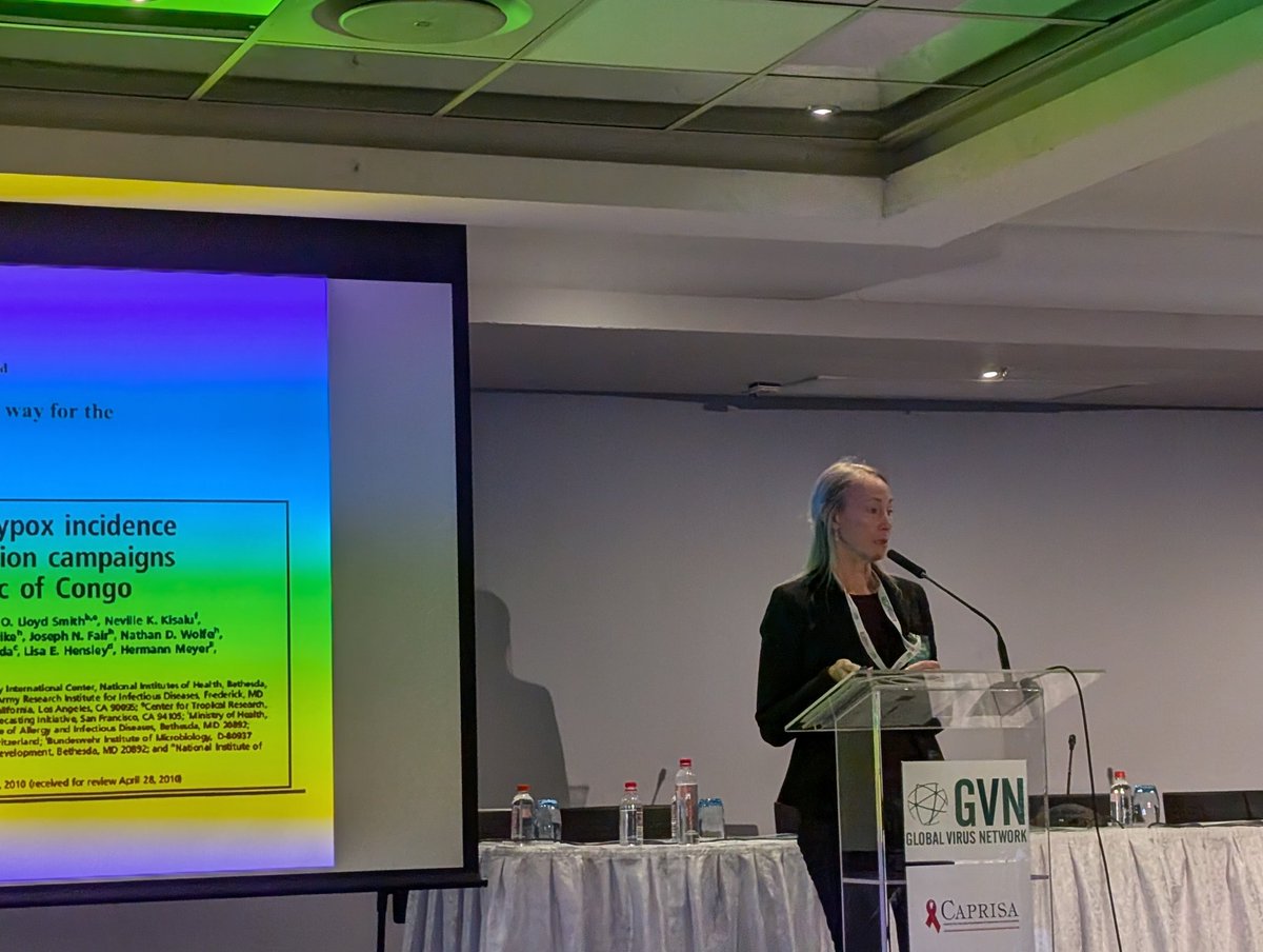 NASAdoc's tweet image. Dr. Rachel Roper presenting on the emergence of Mpox from 2022-2024. One key point is that we focused on smallpox, which killed 500mill people from 1900-1980, &amp;amp; then mpox emerged among smallpox naive people. Note that Mpox is not just a skin disease; it is a systemic disease!