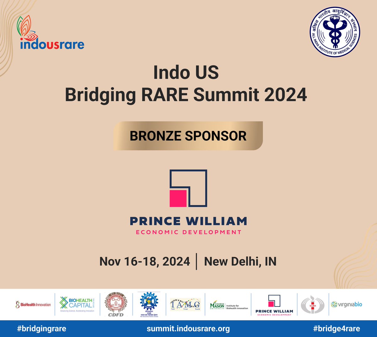 We are glad to announce <a href="/PWCDED/">Prince William Economic Development and Tourism</a> as a #BronzeSponsor for the Indo US Bridging RARE Summit 2024!  

Their support helps advance rare disease research through cross-border collaboration.

For more: buff.ly/4aGUWs9  

#BridgingRARE #IndoUSRARE #RARESummit2024 #bridge4rare