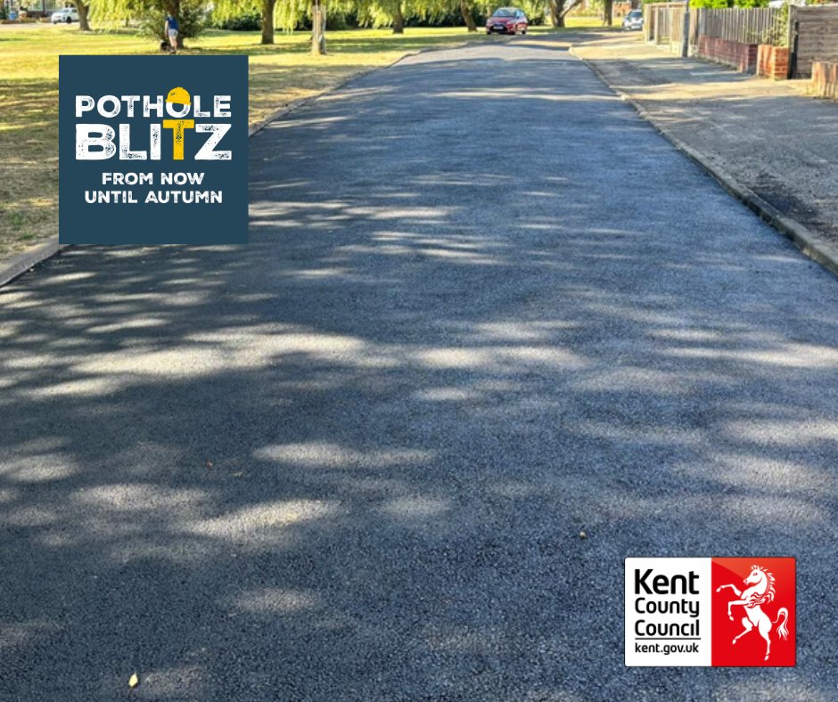 Kent_cc's tweet photo. Take a look at the smooth #PotholeBlitz work by our crews recently in Sheerness. 

We know there’s more work to do, so thank you for your patience while the Pothole Blitz continues.

We're on it.

#KentPotholes https://t.co/qpI8SNqgO4