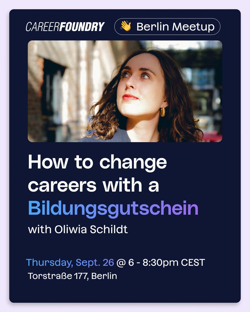 If you're unemployed in Germany, you may be eligible to retrain for free in a new more lucrative career path. 🚀   
Join us on Thursday, September 26th, from 6:00 pm to learn how to reskill with a Bildungsgutschein 👉 bit.ly/3MSso4Q
#careergoals #networking #Berlin