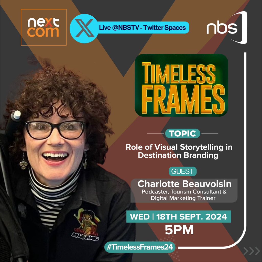 nbstv's tweet image. Don’t miss tomorrow’s Twitter Space Live on @nbstv at 5 PM, on the Role of Visual Storytelling in Destination Branding with our special guests, @Ssenyonyiderick, @TimeslesFrames24, @natkundasandra, @Charliebeau

Date: Wednesday, 18th September 2024

#TimelessFrames #NBSUpdates