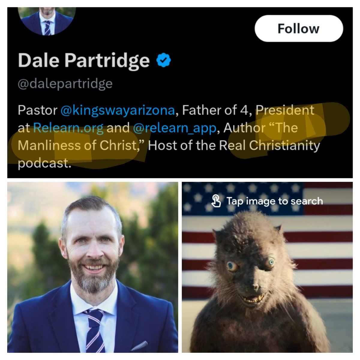 BillBsquared's tweet image. This guy wrote about manliness? Looks more like "The Weasel of Christ-almighty-I-can't-unsee-this"

#nohatelikechristianlove