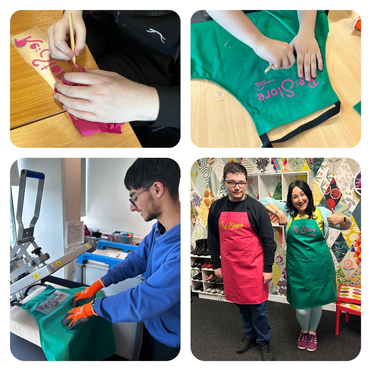 Skills for Life and Work second year students making and delivering the aprons for the new Re:Store shop at Langside campus. Shop opening very soon!!! <a href="/Glasgow_Clyde/">Glasgow Clyde College</a> <a href="/OfficialGCCSA/">OfficialGCCSA</a> #transferableskills #FutureReady