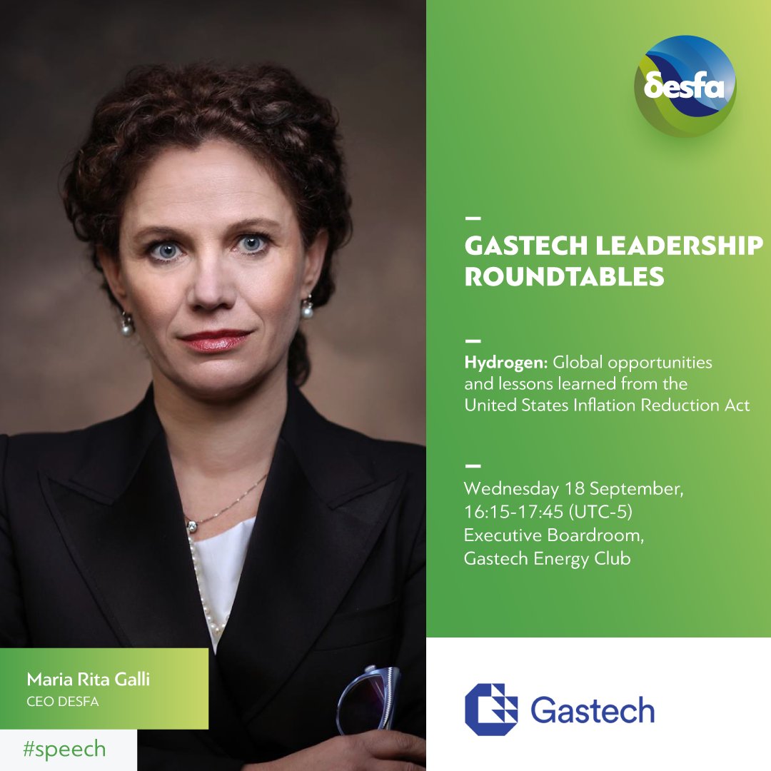 desfa_gr's tweet photo. 🌐DESFA CEO Maria Rita Galli will join @GastechEvent, speaking at the Leadership Roundtable on “Hydrogen: Global Opportunities and Lessons from the U.S. Inflation Reduction Act", providing key insights on the development of the clean #hydrogeneconomy in the #EU.  #desfa #dmgevents
