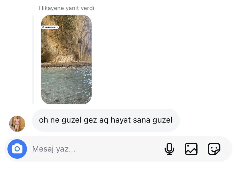 Gördüğünüz arkadaş yaz başından beri birden fazla tatile gitti ( yaz başı yaz ortası ara tatil son tatil adlı) ben bu sene ilk defa gittim diye her hikayeme böyle cevaplar veriyor ğdldğflsşdmslfldfldmdm