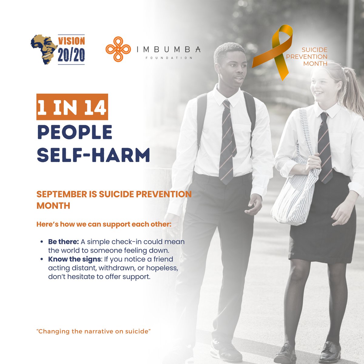 Vision2020_IF's tweet image. Self-harm can later lead to suicide, which makes it critical to offer support and check-in on those who show signs of harming themselves. #DrivingChangeThroughLeadership #MakeADifference #WorldSuicidePreventionDay
