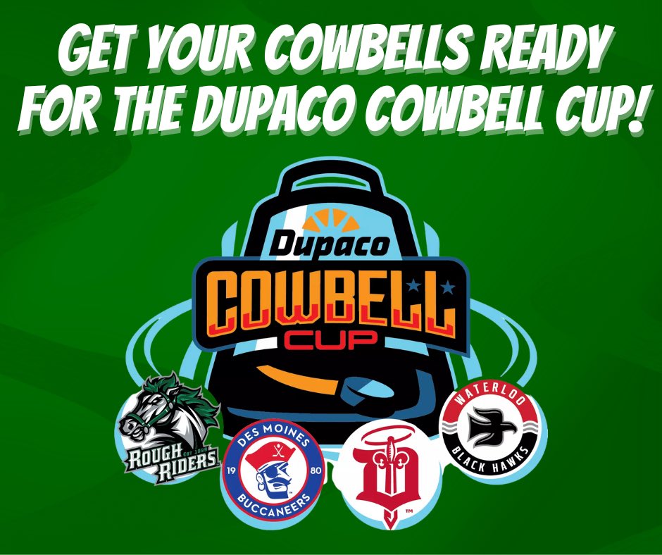 RidertownUSA's tweet photo. Exciting news… The Dupaco Cowbell Cup is back in full swing! Get your cowbells ready! For more information and the full schedule https://t.co/UA8V9Ar2iq #LetsRide25 #CowbellCup #Dupaco https://t.co/TzLhkjENTq