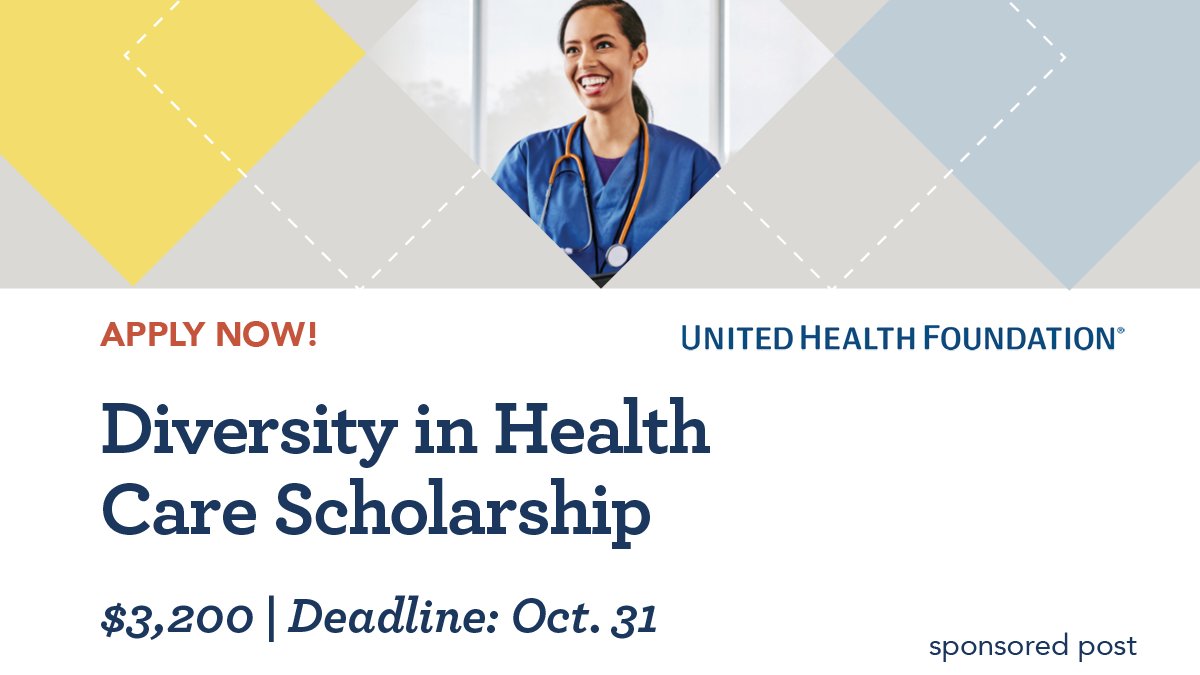 The <a href="/UnitedHealthGrp/">UnitedHealth Group</a> Diversity in Health Care Scholarship is now open. A scholarship of $3,200 could advance your health care career. Apply here by October 31: hubs.ly/Q02Q8y620 #psychtwitter #healthcareprofessionals #healthequity #MedTwitter