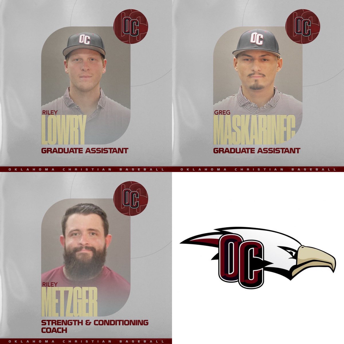 Introducing your 2025 OC Baseball Coaching staff! #TalonsUp 

Lonny Cobble - Head Coach

Duke VonSchamann - Pitching Coach

Preston King - Asst. Coach/Recruiting Coor.

Cade Parent-Director of Baseball Ops

Riley Lowry - GA

Greg Maskarinec - GA

Riley Metzger - S &amp; C Coach
