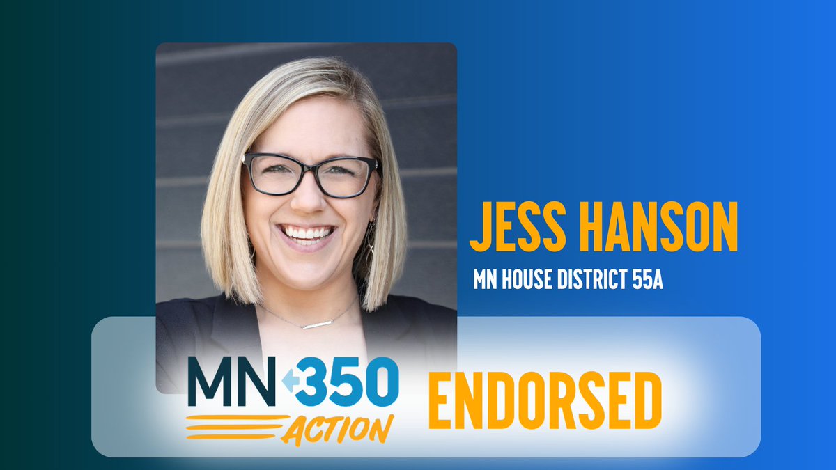 We’re thrilled to endorse Jess Hanson for MN House 55A! 🌿 Jess is committed to climate justice, sustainable communities, and green jobs for all. 🌍💚 #VoteJessHanson #mn350action