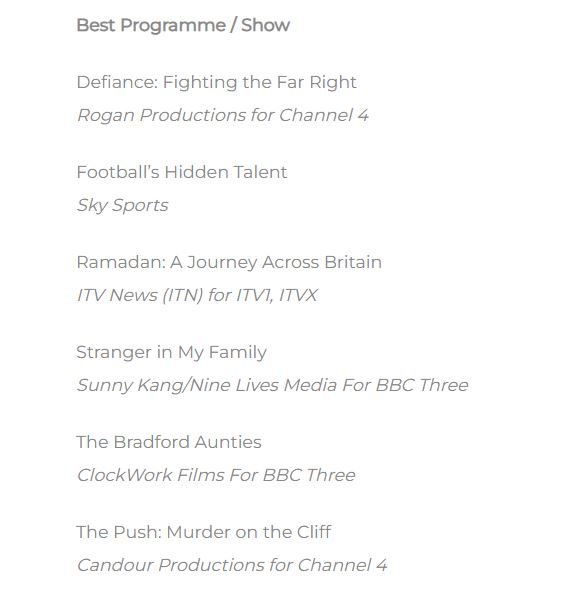 DELIGHTED to say our documentary Football's Hidden Talent is shortlisted in the Best Programme/Show category at the Asian Media Awards.

Thank you to all at Sky Sports News who worked so hard. The doco explores why there are so few British South Asian footballers
<a href="/asianmediaaward/">Asian Media Awards</a>