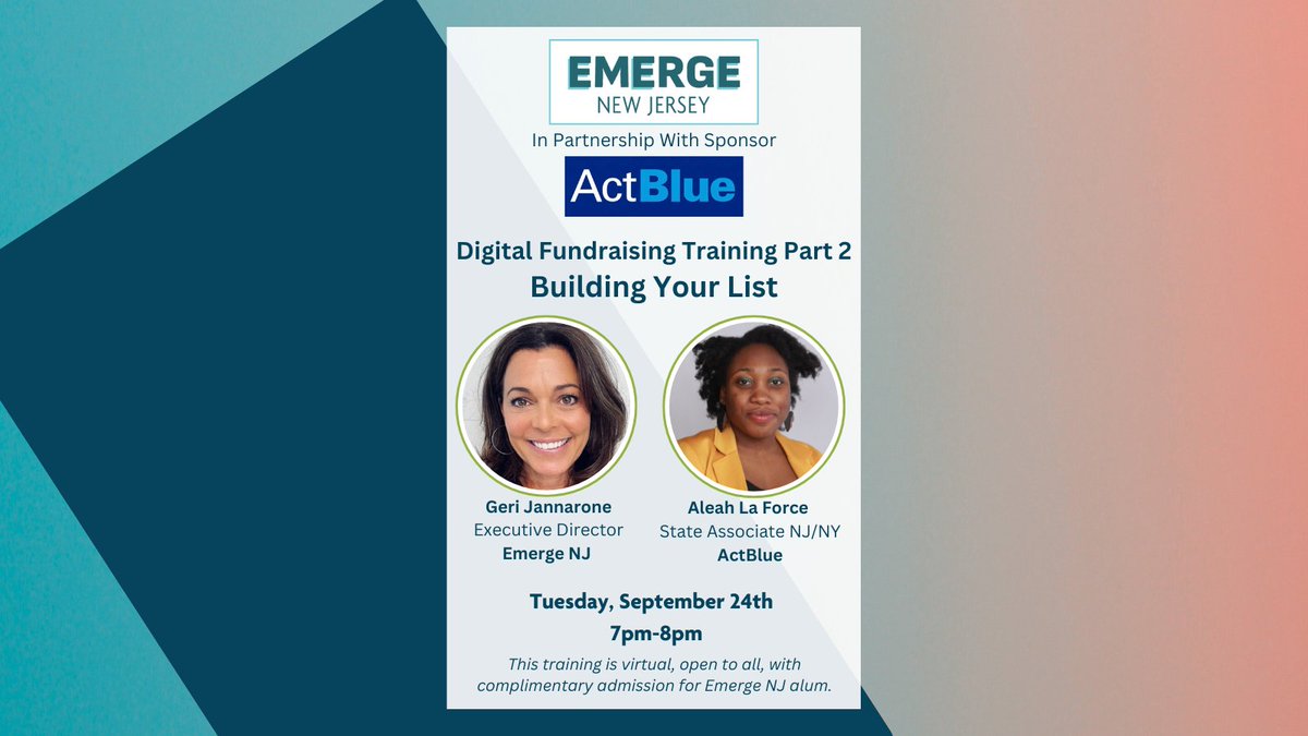 🚨 One week left! 🚨 Don't miss our Digital Fundraising Training w/ Aleah LaForce on Sept 24th, 7-8 PM! Learn advanced strategies to boost your campaign.💡
✅ Free for Emerge NJ Alum!
⏳ Space is limited—register now!
👉REGISTER: tinyurl.com/2p9e4n6m
#FundraisingTips #Emerge