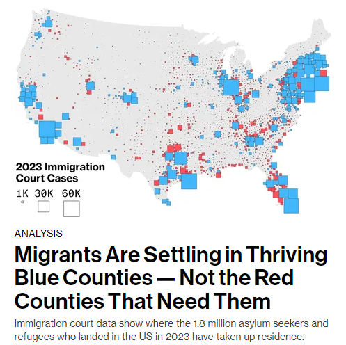 Bloomberg want immigrants to settle in red counties to turn the U.S. into a one-party state.