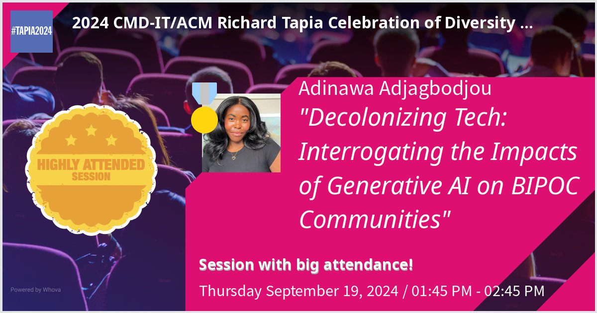I'm going to be at TAPIA this week with <a href="/lisaegede/">lisa</a>! We will be co-facilitating a panel titled "Decolonizing Tech: Interrogating the Impacts of Generative AI on BIPOC Communities" If you're attending, stop by and say hello! Looking forward to meeting everyone :) <a href="/SCSatCMU/">CMU School of Computer Science</a>