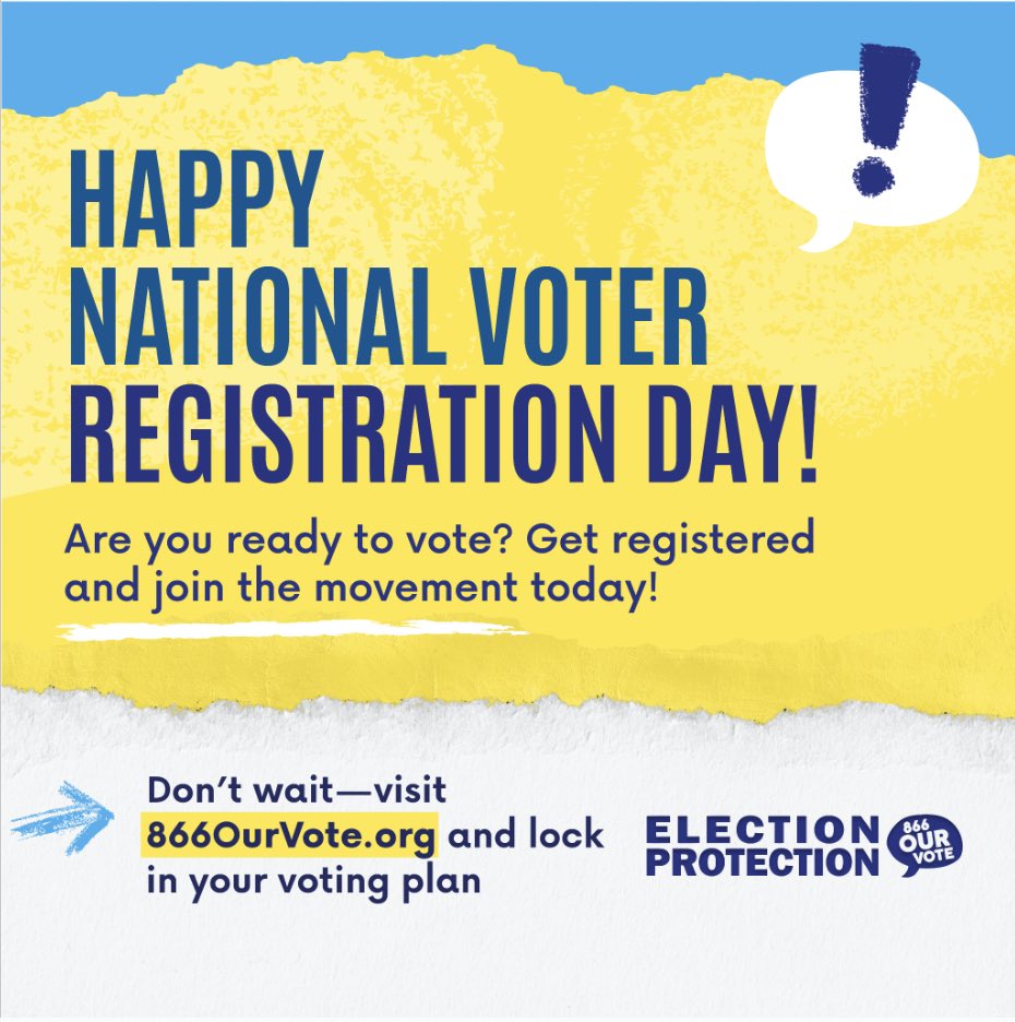 Happy #NationalVoterRegistrationDay! We're proud to celebrate this national, nonpartisan day dedicated to celebrating registering to vote. Today, take a moment to check your voter registration and be #VoteReady for this November.
