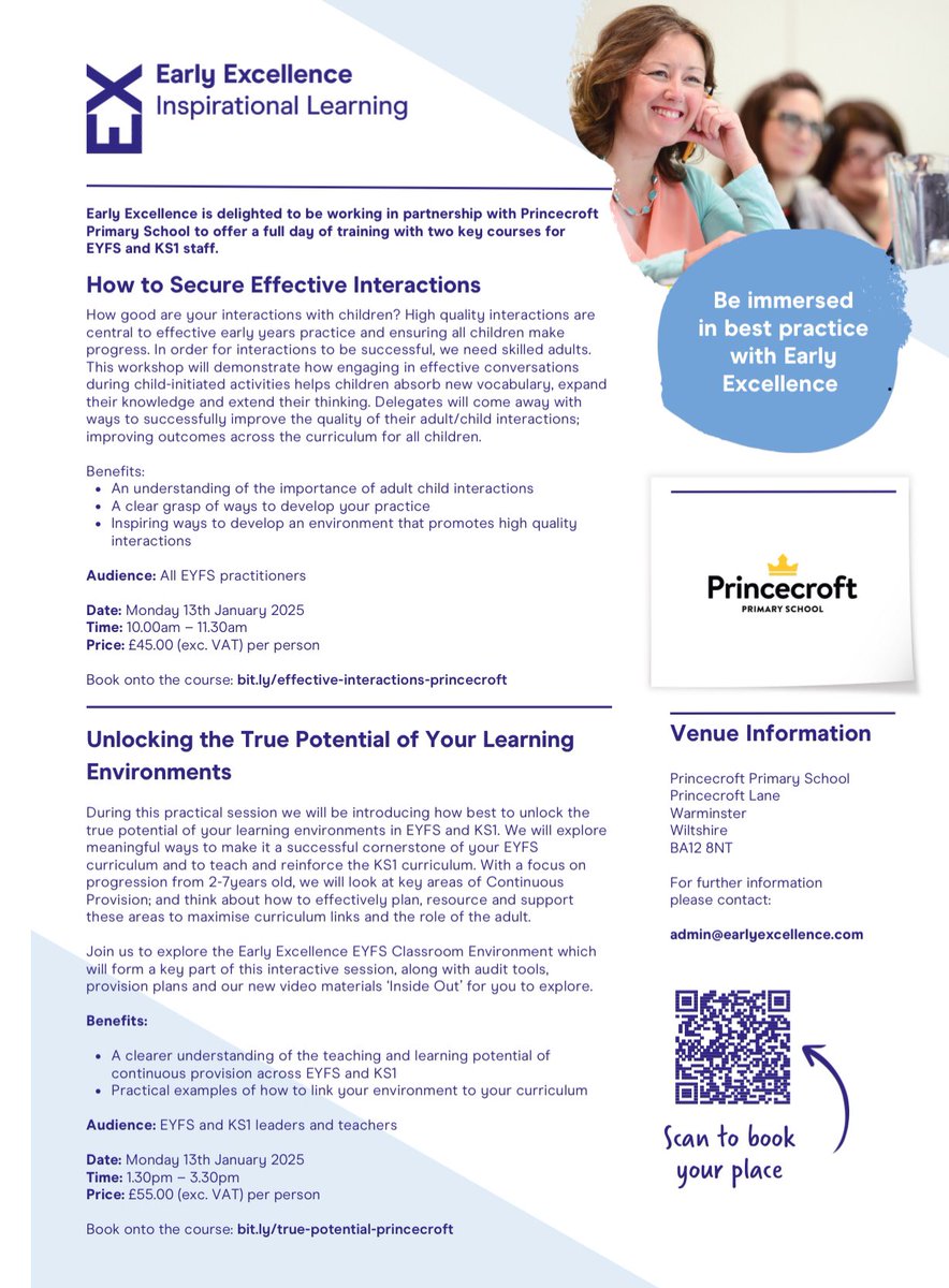Princecroft Primary (@princecroftpri) on Twitter photo Come and join us for an <a href="/EarlyExcellence/">Early Excellence</a> day to learn how to maximise effective interactions and create successful learning environments in EYFS. We’re feeling very privileged to host this event and we can’t wait to welcome you! Come and join us for an <a href="/EarlyExcellence/">Early Excellence</a> day to learn how to maximise effective interactions and create successful learning environments in EYFS. We’re feeling very privileged to host this event and we can’t wait to welcome you!