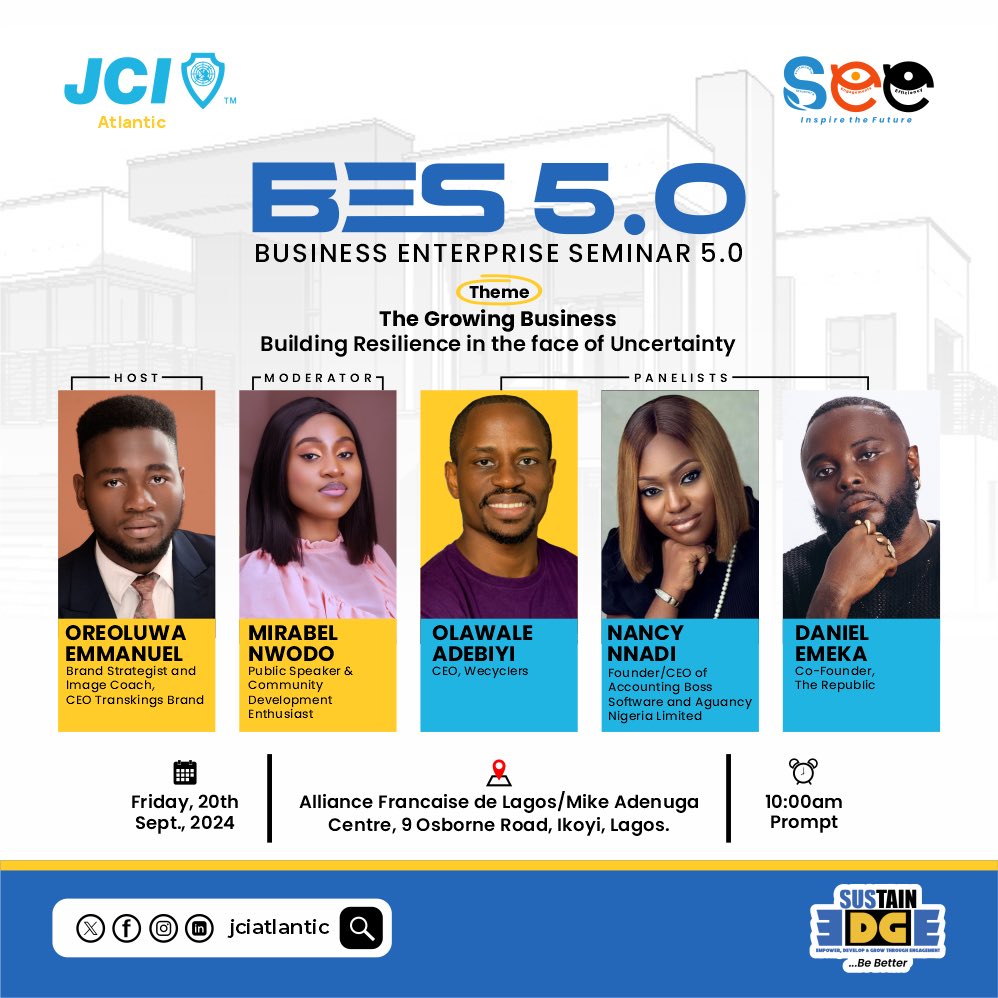 jci_atlantic's tweet photo. Join #JCIAtlantic for the highly anticipated 5th edition of the Business Enterprise Seminar (BES) 5.0, where enthusiasts will gather to tackle the challenges of an unpredictable world.

See you at BES 5.0 🔥🔥

Register 👇👇
https://t.co/eYZr72RUIN…
#SEE
#JCIAtlantic
#BES5 https://t.co/OoluU9DsG5