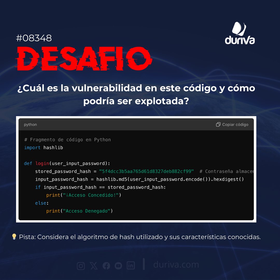 duriva's tweet photo. ¿Listo para poner a prueba tus habilidades en ciberseguridad? 🔐

 Tu misión es identificar la vulnerabilidad que podría ser explotada. 🤔

¡Comparte tu respuesta en los comentarios! 💬
Más tarde compartirémos la solución y explicaremos cómo mitigar este tipo de vulnerabilidades. https://t.co/AKYdOYTg9s