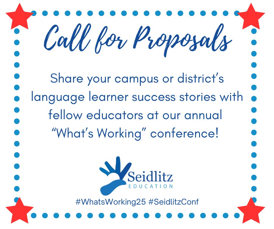 🚨OPPORTUNITY ALERT!🚨Submit your #LanguageLearner success stories for a chance to present at next year's #SeidlitzConf, #WhatsWorking25. Proposals are due 10/1, so time is running out! docs.google.com/forms/d/1c4v4O…
