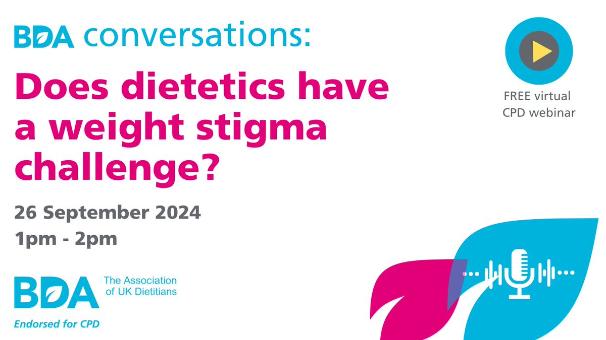 British Dietetic Association (@bda_dietitians) on Twitter photo Join us for a one-hour webinar to explore weight stigma in dietetics, following a recently published study which examines this issue among practising dietitians.
📅 26 September, 1pm
Book your free place ➡ bda.uk.com/events/calenda…
<a href="/BDA_Obesity/">BDA Obesity Group</a> Join us for a one-hour webinar to explore weight stigma in dietetics, following a recently published study which examines this issue among practising dietitians.
📅 26 September, 1pm
Book your free place ➡ bda.uk.com/events/calenda…
<a href="/BDA_Obesity/">BDA Obesity Group</a>