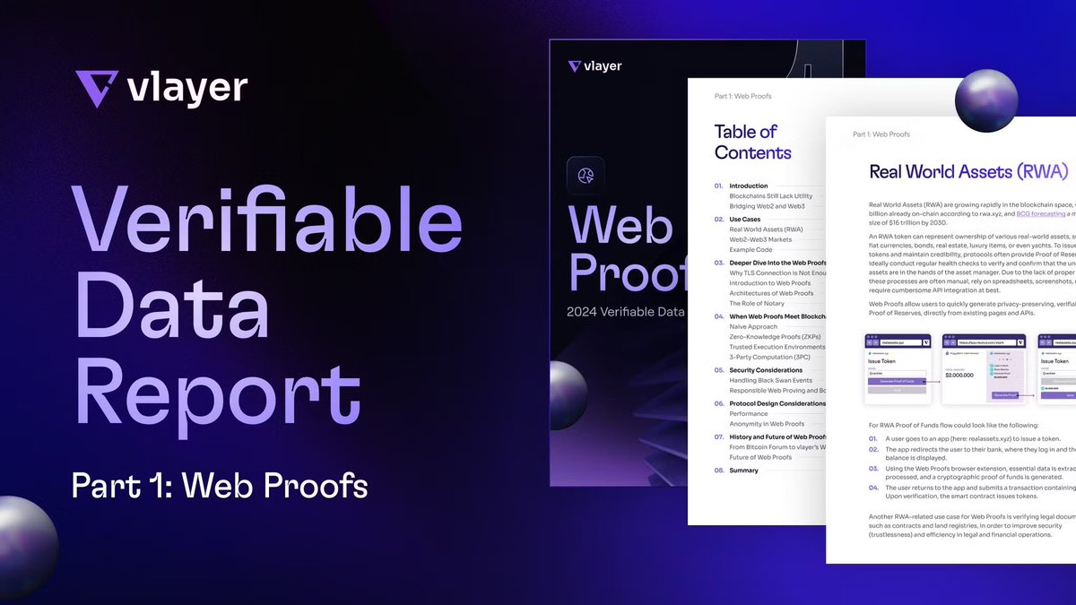 vlayer ⛛ (@vlayer_xyz) on Twitter photo Verifiable Data Report: Web Proofs is HERE ⛛
Web Proofs bring private web data on-chain to enable verifiable, tamper-proof interactions.
Want to unlock new possibilities? Grab the report now.
🔗 vlayer.xyz/report Verifiable Data Report: Web Proofs is HERE ⛛
Web Proofs bring private web data on-chain to enable verifiable, tamper-proof interactions.
Want to unlock new possibilities? Grab the report now.
🔗 vlayer.xyz/report