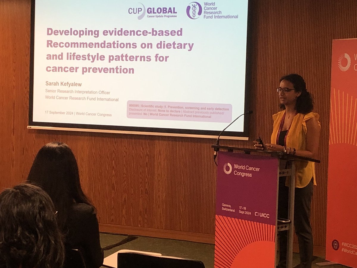 Great presentation on upcoming work from the Global Cancer Update Programme on dietary and lifestyle patterns and risk of colorectal and breast cancer <a href="/kefyalew_ss/">SarahK ✨</a> <a href="/wcrfint/">WCRF International</a> #WCC2024