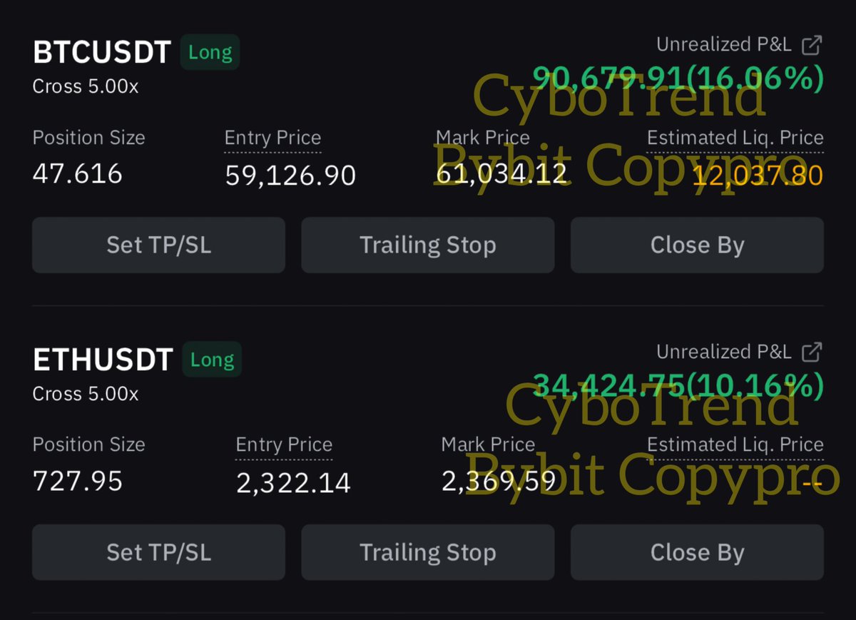 AnsonBalaena's tweet photo. 22/N)
$BTC $ETH LONG 🟢, WRAPPED 😎
📈📈🚀🚀 (100k++ Profit again! 💵💵）

Tomorrow is WEDNESDAY againnn!
Follow this strategy on Bybit Copypro,
“CYBOTREND”
(10:00 - 07:00+1, Singapore TZ)
👉 https://t.co/bx2FlxG7go

#CTA #algotrading #BybitCopyPro #CyboTrend https://t.co/SPwSyKnNCB