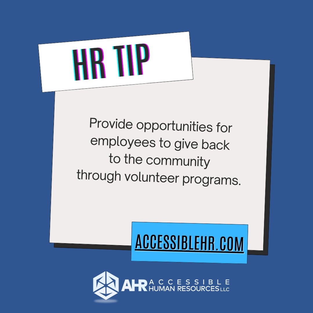 AccessibleHR's tweet photo. Boost #engagement and morale with #Volunteer programs! Empower your #employees to give back, strengthen team bonds, and create a positive #workculture. #CommunityEngagement #CorporateResponsibility #EmployeeWellbeing #HRTips #VolunteerPrograms https://t.co/mlt6MpcfGO