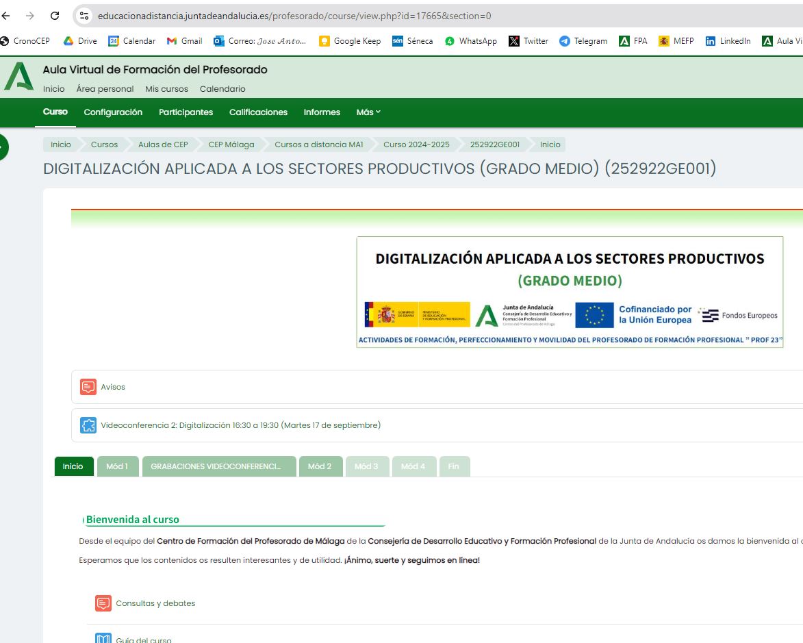 Seguimos con la formación del profesorado que va ha comenzado a impartir el módulo en  Digitalización Aplicada a los Sectores Productivos <a href="/FPAndaluza/">Formación Profesional Andaluza</a> <a href="/cepmalaga/">CEP de Málaga</a> juntadeandalucia.es/educacion/secr…