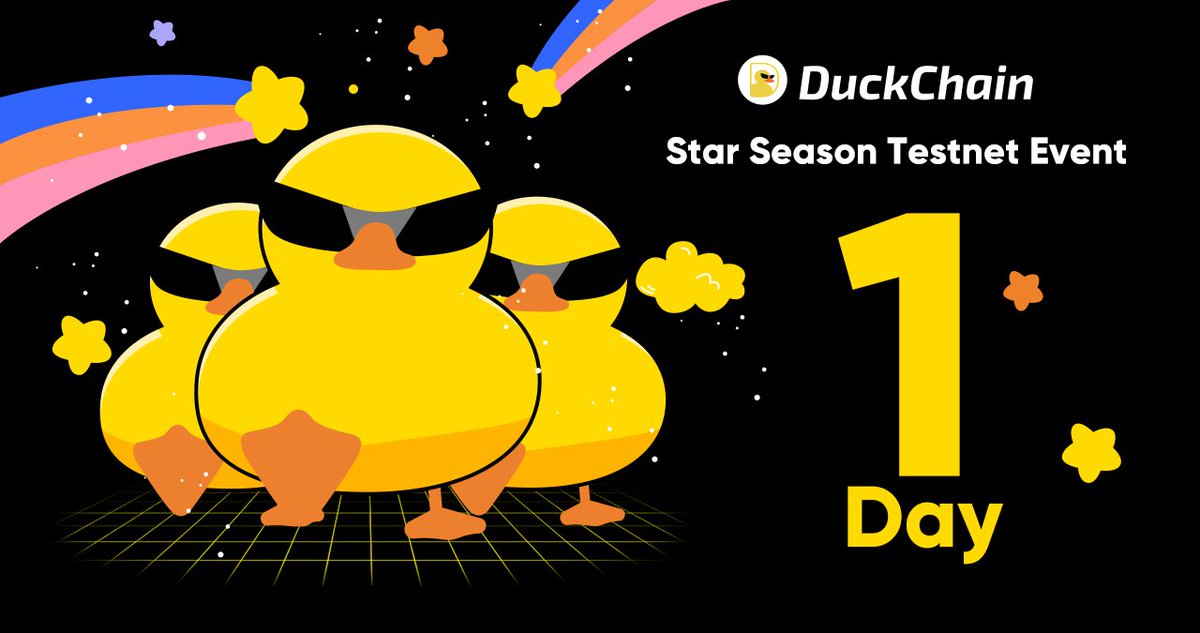 DuckChain Star Season Testnet Event launches in just 1 day!🎉

Get ready to join the thrill of seamless on-chain interactions and unlock exclusive NFTs as we kick off the largest Telegram Airdrop ever! 

🌟We're giving away an incredible 10 million Telegram Stars to the duck