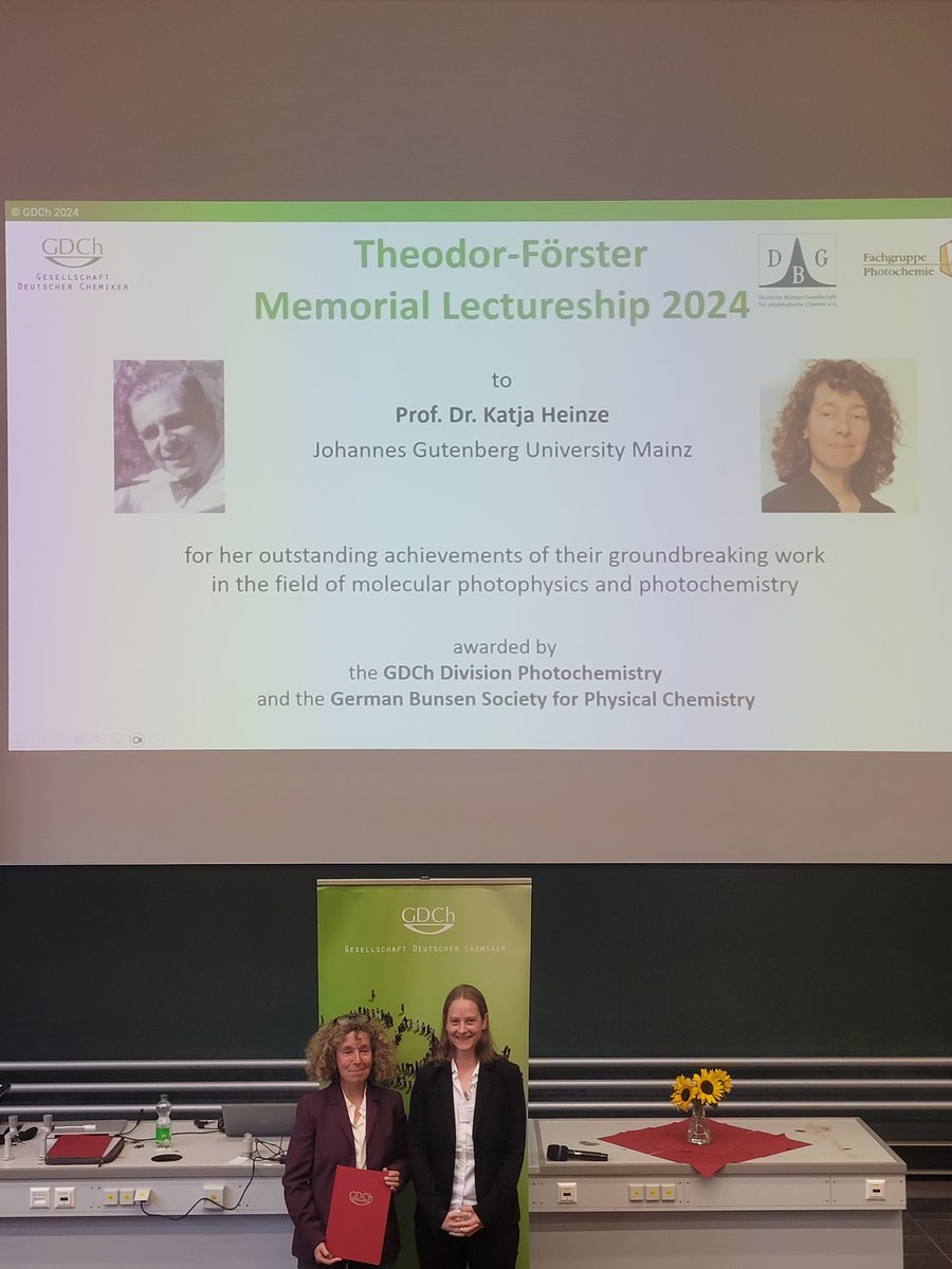 Christoph Kerzig (@ckerzig) on Twitter photo And the highlight of our award session was the Fƶrster Memorial Lecture for outstanding contributions to the field of Photochemistry: The award winner is our very own Prof. Katja Heinze from <a href="/uni_mainz_eng/">Mainz University</a>.
<a href="/GDCh_aktuell/">GDCh</a> <a href="/PhotochemGDCh/">GDCh Division of Photochemistry</a> <a href="/LabHeinze/">Heinze_Lab</a> And the highlight of our award session was the Fƶrster Memorial Lecture for outstanding contributions to the field of Photochemistry: The award winner is our very own Prof. Katja Heinze from <a href="/uni_mainz_eng/">Mainz University</a>.
<a href="/GDCh_aktuell/">GDCh</a> <a href="/PhotochemGDCh/">GDCh Division of Photochemistry</a> <a href="/LabHeinze/">Heinze_Lab</a>