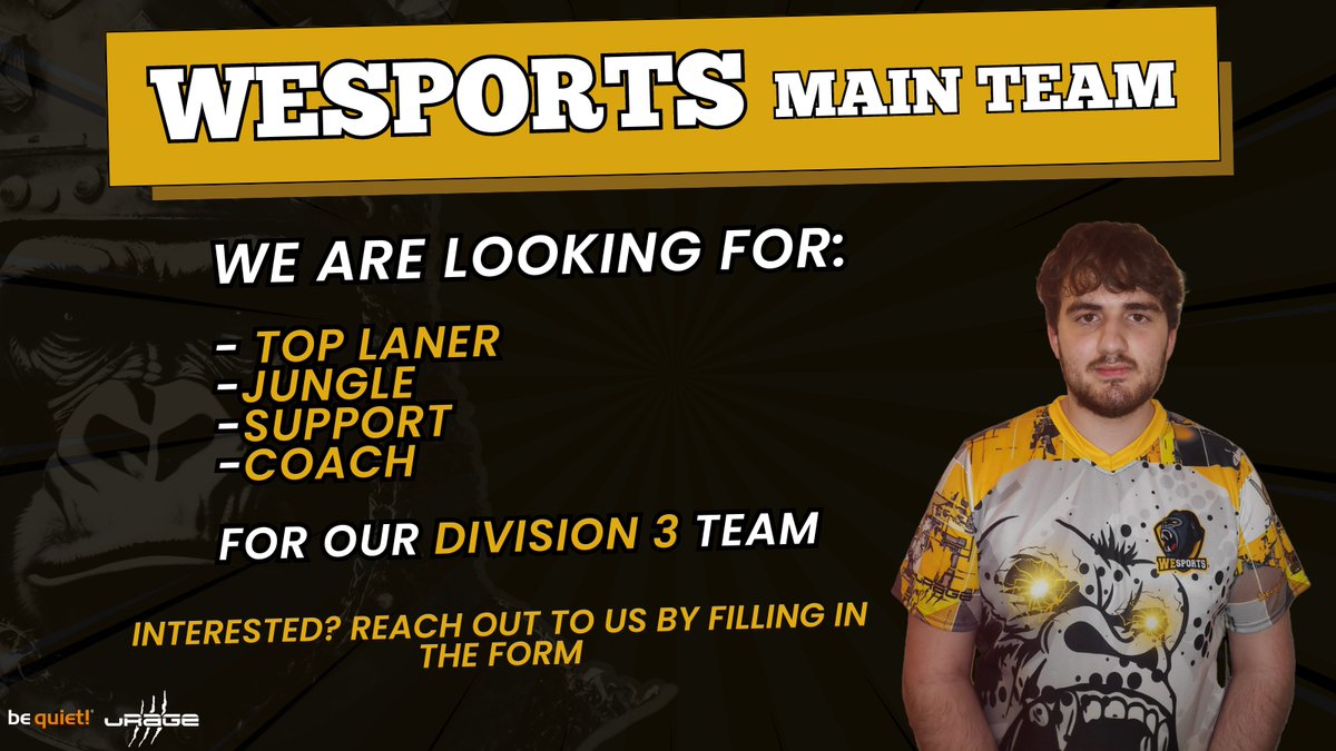 🚨Looking for players &amp; a coach 🚨

Are you interested? If so fill in this form:  forms.gle/12Ggv5Gw4iuEwF…

#LeagueOfLegends #WeSFamily #WeSWIN #TKPRM