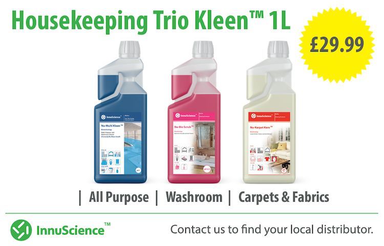 UKHA Associate Offer:  Innuscience are offering 3 x Trio Kleen products for only £29.99

The Trio Kleen Range simplifies housekeeping, keeping rooms cleaner for longer, all biodegradable and  environmentally friendly products. More >> buff.ly/3ZlGl2Z
