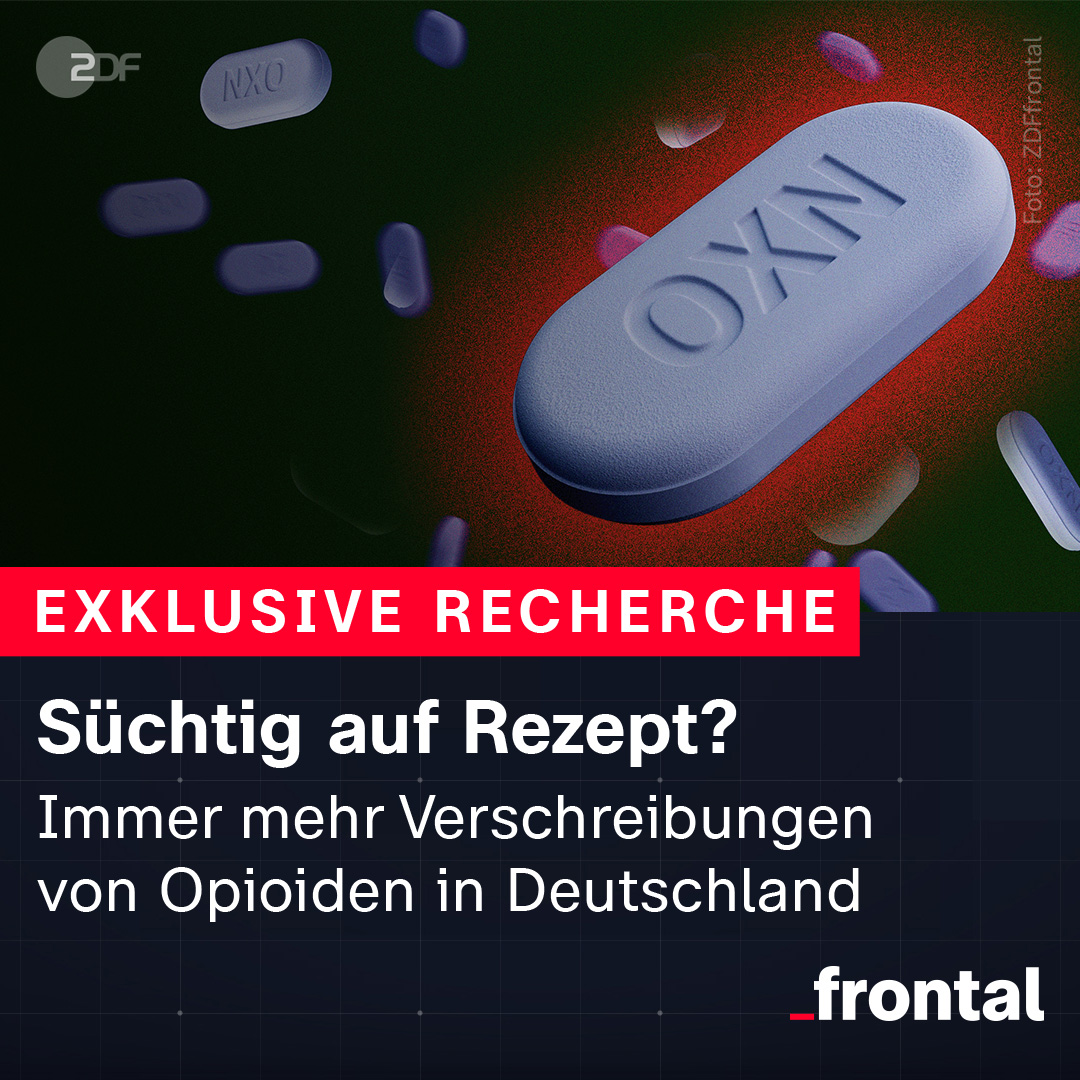In Deutschland werden immer mehr Opioide, Schmerzmittel mit hoher Suchtgefahr, auch für Beschwerden wie Rückenleiden oder andere chronische Schmerzen verordnet. Das zeigen Recherchen von #ZDFfrontal, <a href="/derspiegel/">DER SPIEGEL</a>, <a href="/derStandardat/">DER STANDARD</a>, <a href="/Tamedia/">Tamedia</a>, <a href="/paper_trail_m/">paper trail media</a>: kurz.zdf.de/JHn0/