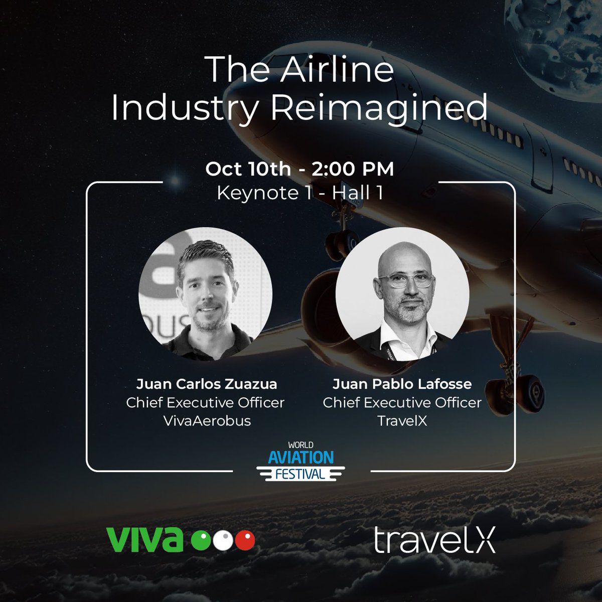 Everything is set for the World Aviation Festival 2024!

Don’t miss the panel with our CEO, Juan Pablo Lafosse, alongside JuanCarlos Zuazua C., CEO of our highly valued partner VivaAerobus, one of the most successful airlines in the world!

<a href="/JuanPLafosse/">Juan Pablo Lafosse</a> <a href="/airlinesblog/">World Aviation Festival</a>