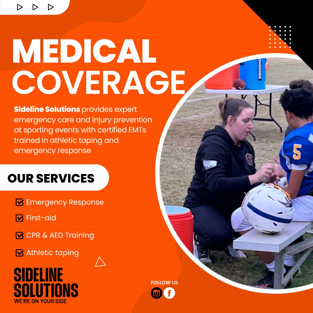 With our sports season in session, we are proud to have Sideline Solutions as a partner. From the stands to the players, they've got you covered with their highly-trained Sports Medics.

Visit sidelinesolutions.com or contact them at 770-845-2615.