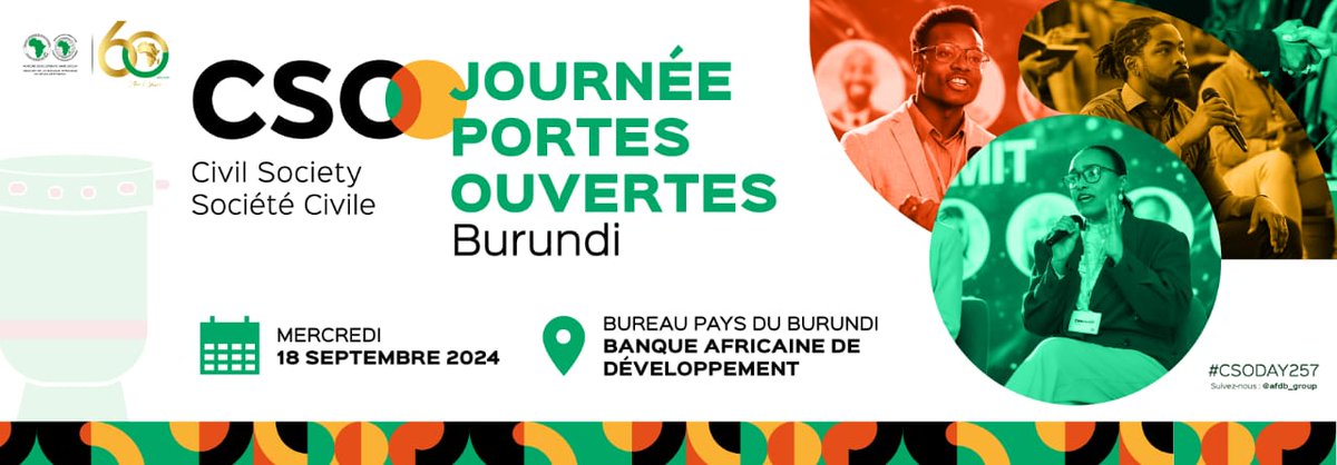 Lady_Chikanne's tweet photo. Rejoignez-nous demain pour la première journée portes ouvertes de la société civile au Burundi. @AfDB_Group continue de façonner aujourd'hui une meilleure Afrique pour demain. https://t.co/g5AxYfJPsk