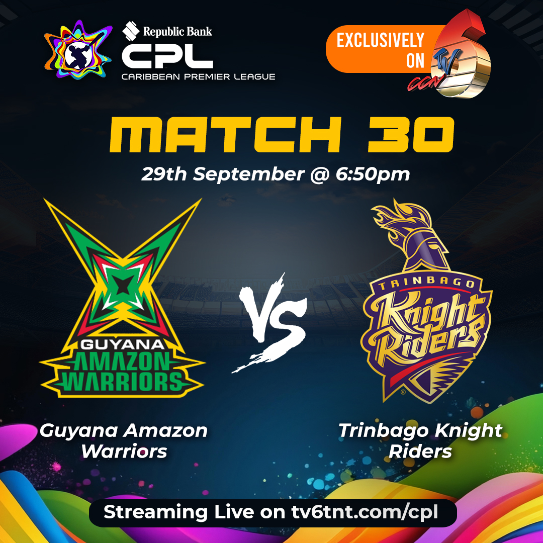 tv6tnt's tweet photo. It's #chickencurry ๐ฌ๐พ vs #curriedchicken ๐น๐น๐#IFKYK ๐คฃ๐คฃ
#CPLMatch30: @amznwarriors ๐ฌ๐พ vs @TKRiders ๐น๐น at 7:00pm
๐Watch D' CPL ON TV6 ๐ via the CCN TV6 app๐ฒ , on https://t.co/q72x6F6G3W ๐ปor on channels 6 and 18 ๐บ
#WatchDCPL #WATCHDCPLONTV6 #CCNTV6 #TV6 #TV6App @CPL https://t.co/d8vxPY8gra