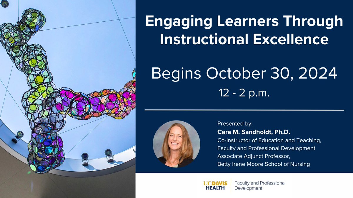 UC Davis Health Faculty & Professional Development (@ucdhfd) on Twitter photo š¢: <a href="/UCDavisHealth/">UC Davis Health</a> faculty, learners, and clinical professionals!
Don't miss this hybrid series designed to advance excellence in health professions education!
Engaging Learners Through Instructional Excellence
health.ucdavis.edu/facultydev/teaā¦
#MedEd #ProfessionalDevelopment š¢: <a href="/UCDavisHealth/">UC Davis Health</a> faculty, learners, and clinical professionals!
Don't miss this hybrid series designed to advance excellence in health professions education!
Engaging Learners Through Instructional Excellence
health.ucdavis.edu/facultydev/teaā¦
#MedEd #ProfessionalDevelopment