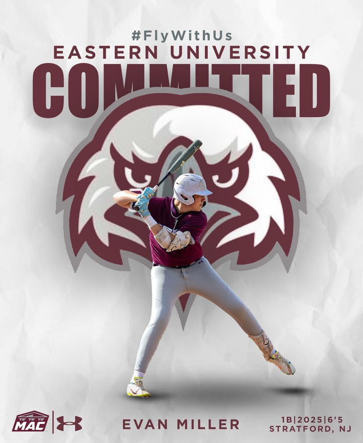 I am excited to announce my commitment to further my education and play baseball at Eastern University! I would like to thank the Eastern coaches for this opportunity and look forward to contributing to the team’s success. I would also like to thank my family, teammates, friends,