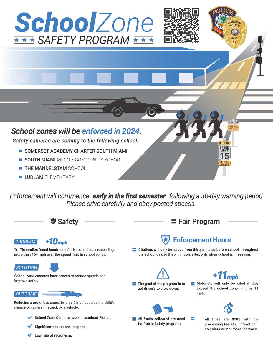 Attention 🚨 🚨 School Zone Safety Program Enforcement begins 9/25/24! 🚗 🚙 🚶 🚸 SLOW DOWN