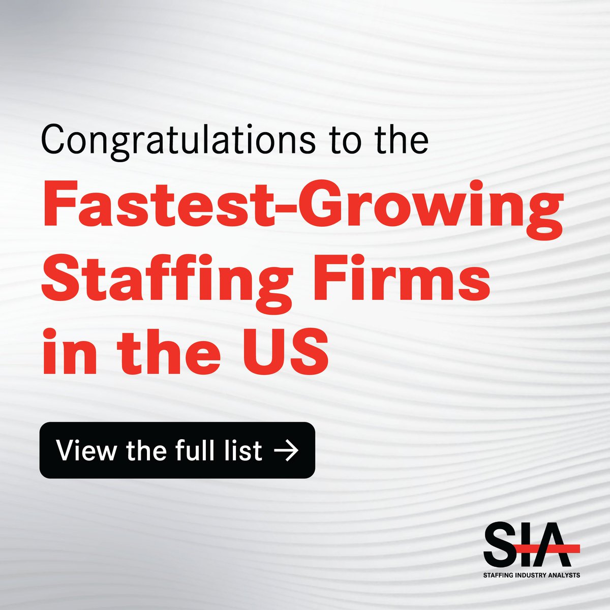 SIAnalysts's tweet image. Staffing Industry Analysts (SIA) has announced the 2024 Fastest-Growing Staffing Firms in the US. Sponsoring this year’s list is background check provider KarmaCheck.

Learn more &amp;gt;&amp;gt; staffingindustry.com/lists/fastest-…

#staffing #workforcesolutions #talentsolutions #businessleaders