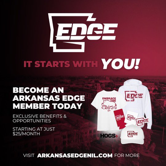 Become an Arkansas Edge member today to give Razorback sports the EDGE needed to compete and win! We love the support 🤞🐗 Join today at the link in @arkansasedgenil bio!